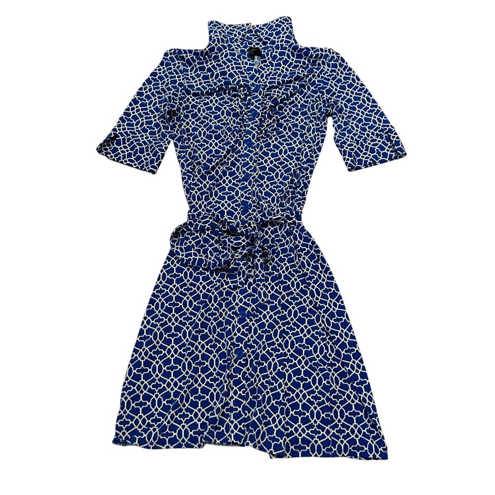 Laundry by Shelli Segal Dress Womens 6 Button-Front Geo-Print Blue White